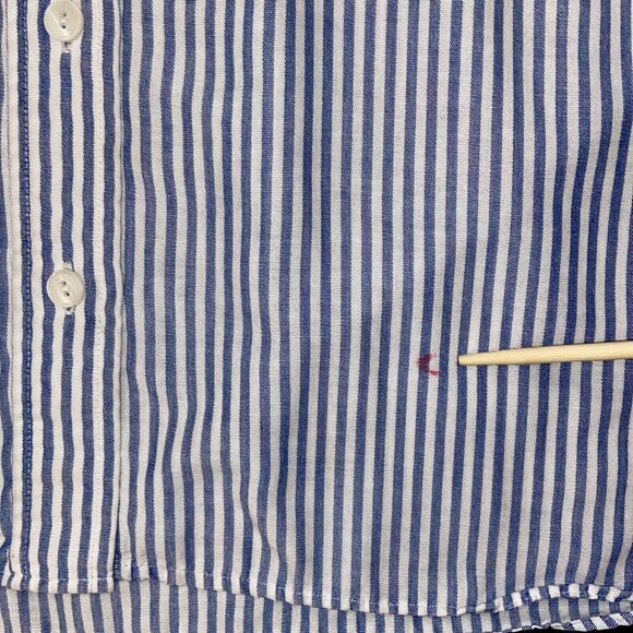 Vintage 90s BonWorth Blue White Vertical Stripe Flower Embroidered Top Sz XL - Picture 6 of 13